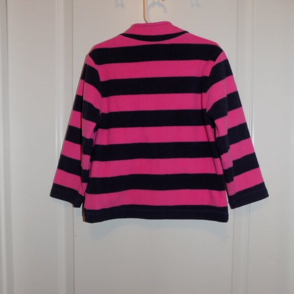 HANNA ANDERSSON Girls 100 sz 4 PInk Blue Striped Fleece Pullover 1/4 Zip Excelle - Picture 2 of 3